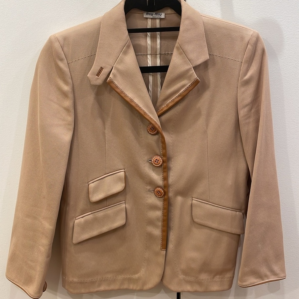 Vintage MIU MIU Khaki Leather Blazer Size 42